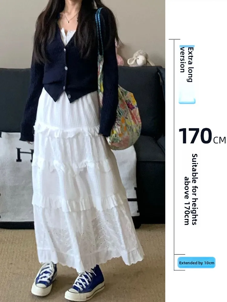 

Loose Lace f Skirt for Women Spring Summer White Trimmed Puffy A-Line Cake Skirt High Waist Hollow out Design Travel Friendly