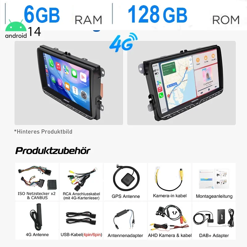 ESSGOO 9 "Android14 6 + 128G Autoradio Radio Draadloze Carplay Voor VW Golf 5 6 Passat Polo Touran Tiguan Jetta Caddy EOS 4G LET WIF - afbeelding 1