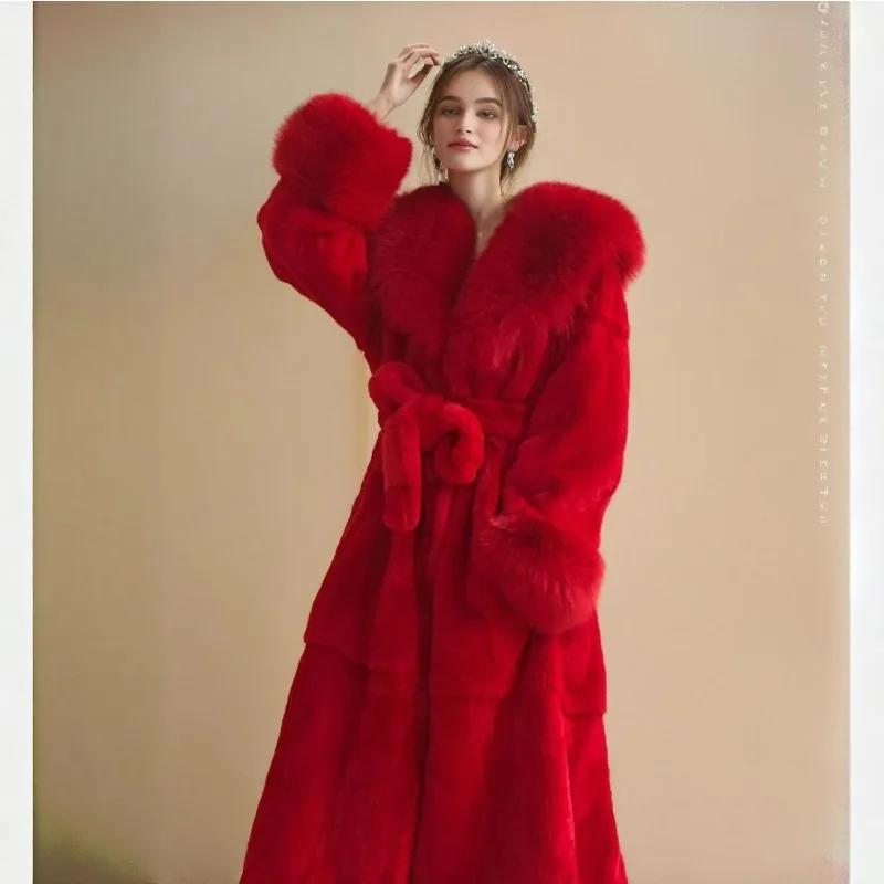 New winter environmentally friendly fur coat coat women's long big fur collar fashion thickened fur coat exquisite and simple