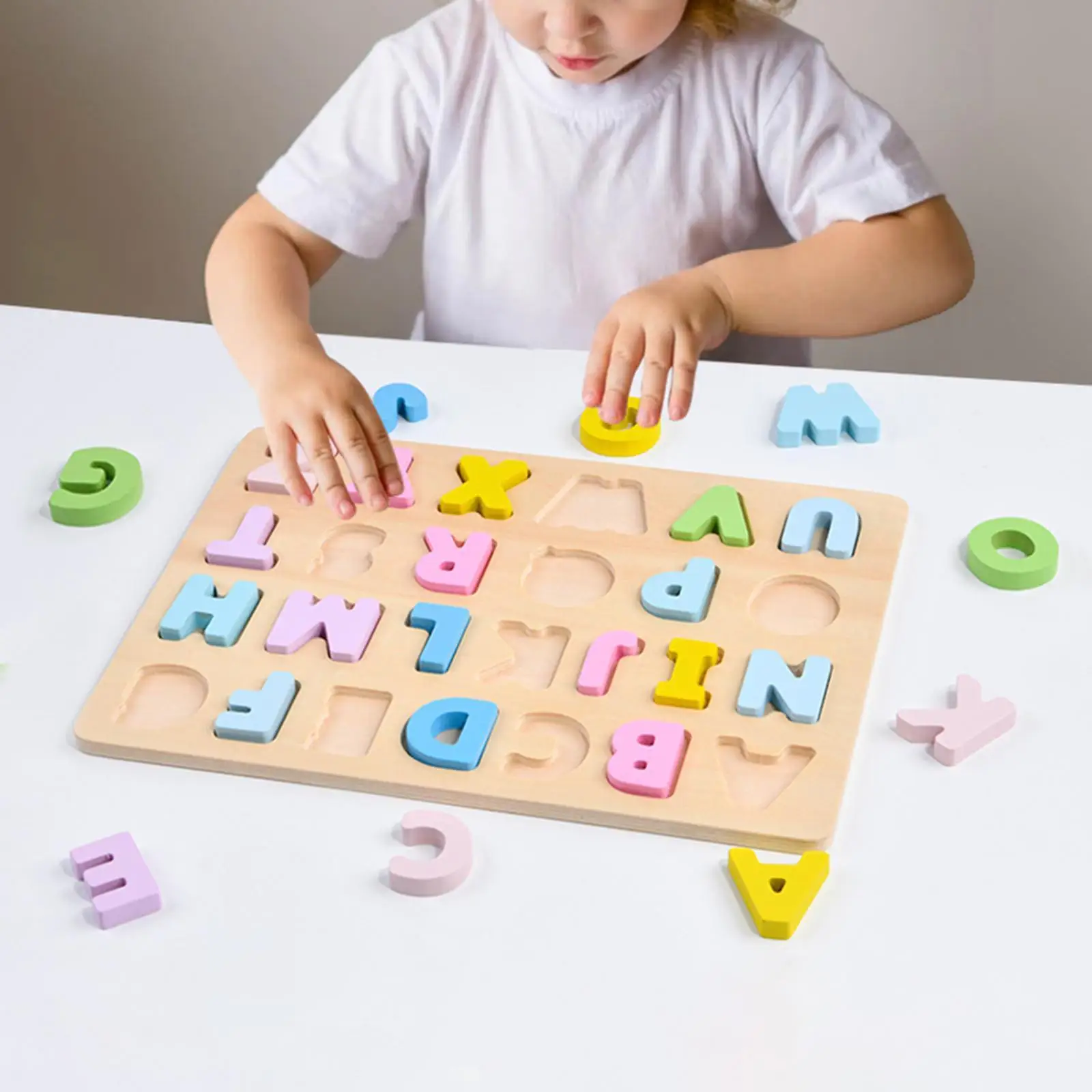 Wood Alphabet Puzzle Set Color Perception Early Education Toy Montessori Toy for Children Boys Girls Kids Ages 0-3 Years Gifts