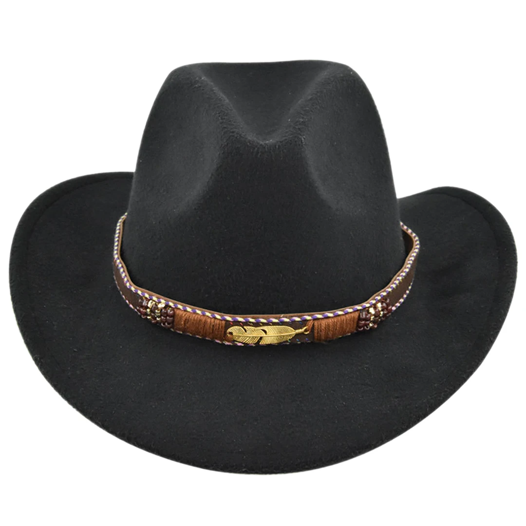 Fashionable Western Cowboy Hat Cowgirl Cap Fedoras Wide Brim Chapeau шляпа with Handworked Hatband for Men and Women