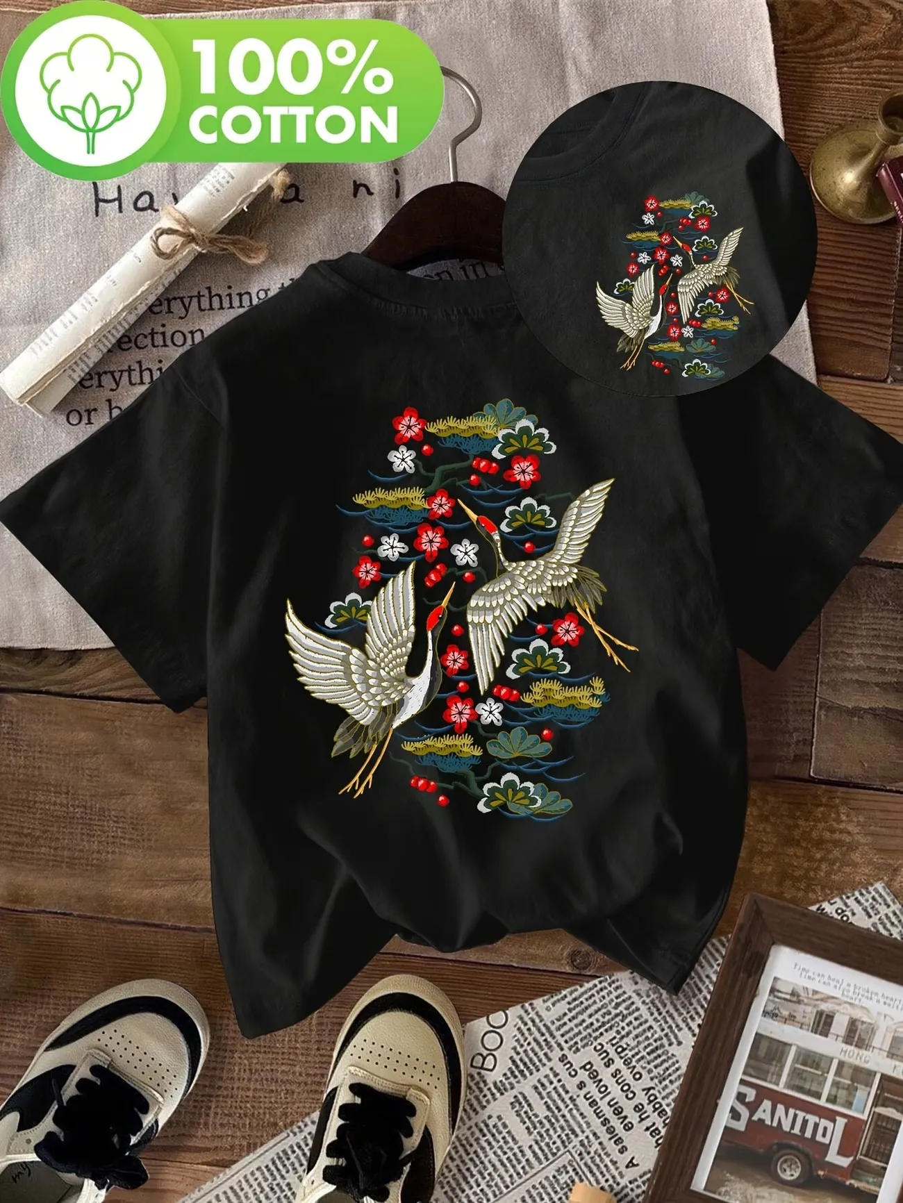 Graphic Vintage Birds 100% Cotton Women's Retro Animal Print T-Shirt Soft Crew Neck Short Sleeve Top Vintage Shirt Design