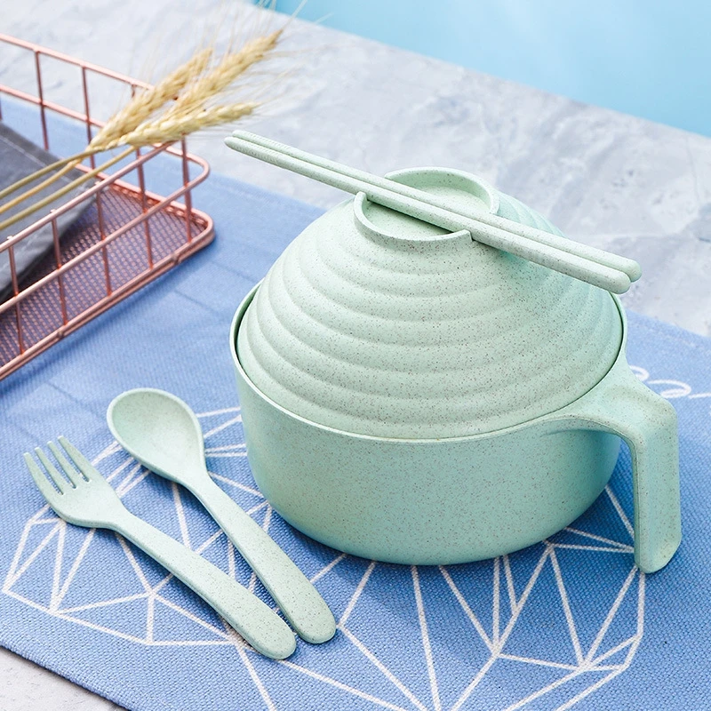 Wheat Straw Bowl Kitchen Spoon Chopsticks Fork Kitchen Tableware Sets Anti-Fall Bowls Noodle Soup Snack Salad Fruit Bowl view 5