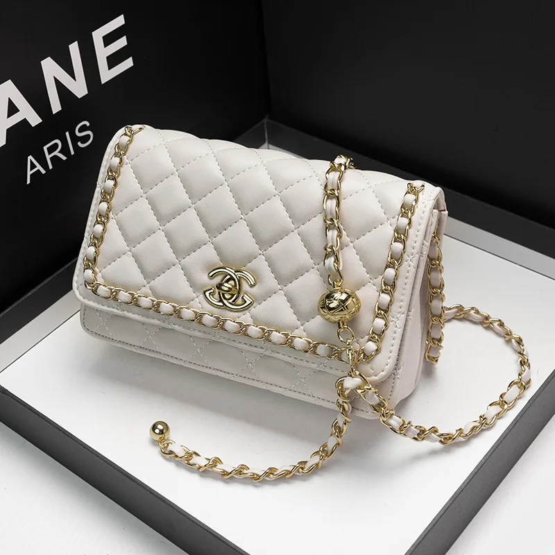 

Кожаная маленькая ароматная цепочка с ромбами ветра, маленький золотой шар, универсальная женская сумка-мессенджер, текстура, легкая, роскошная, легкая, роскошная