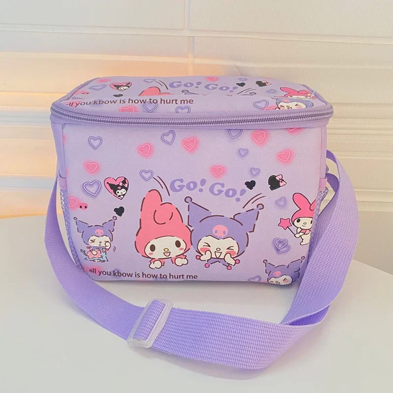 MINISO Kawaii Sanrio Cartoon Cinnamoroll My Melody Kuromi Purin Dog Lunch Box Bag Cute Water Proof Insulated Picnic Bags Gifts