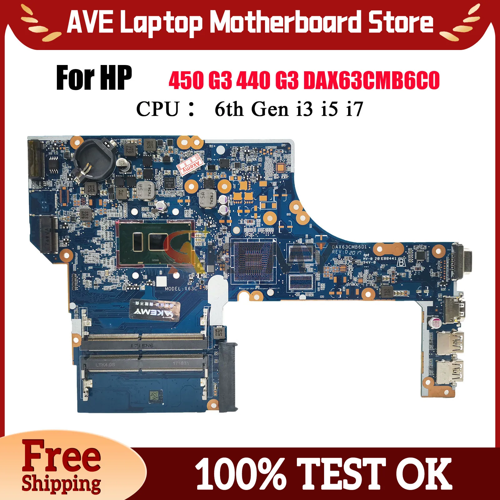 

DAX63CMB6C0 Материнская плата для ноутбука HP ProBook 450 G3 470 G3 с процессором i3 i5 i7 UMA 855674-001 855674-601 100% полностью протестирована