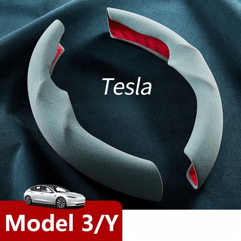 

For Tesla Model 3 Highland Suede Steering Wheel Cover Ultra-Thin Sweat-Absorbent Custom-Fit Car Interior Accessory Easy to Clean