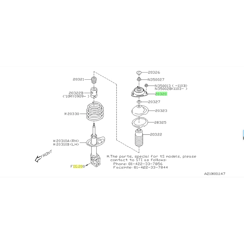 Front Strut Mount 20320FG003  20320FG000 20320FG002 in original  For Subaru Forester Impreza EXIGA  XV B9