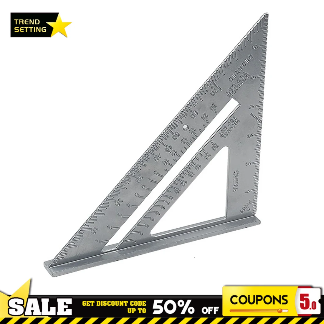 Transportador de velocidad de aleación de aluminio, inglete de medición triangular, regla cuadrada para carpintero, trazador de línea tri-cuadrada, herramienta de carpintería