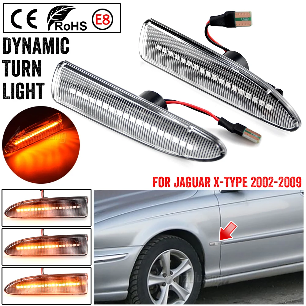 2PCS Dynamic LED Side Marker Light For Jaguar X-TYPE 2002 2003 2004 2005 2006-2009 Arrow Turn Signal Blinker Indicator Lamp