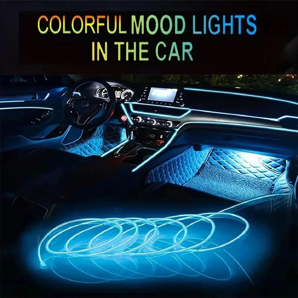 

1M/2M/3M Neon LED Car Interior Decorative Lamps Strips USB Drive For DIY Decorative Dashboard Console Ambient Light Cold Light