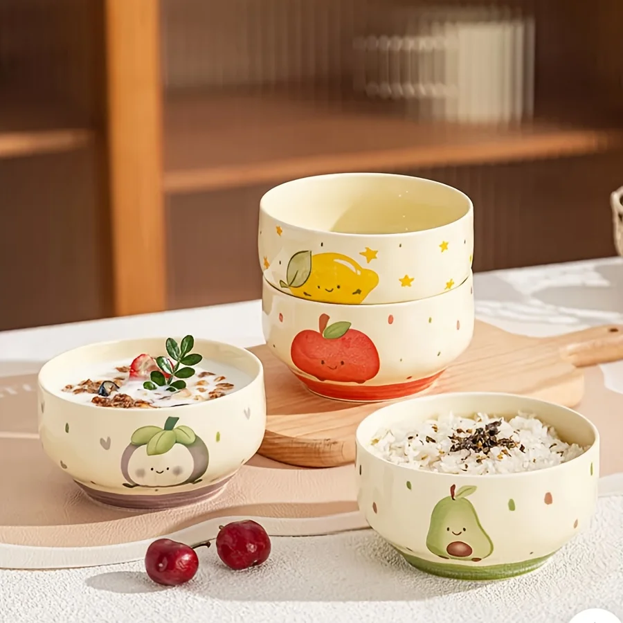Cute Fruit Pattern Ceramic Bowl Cereal Bowl Yogurt Bowl Breakfast Suitable for Home Kitchen Home Decoration Holiday Gift Giving