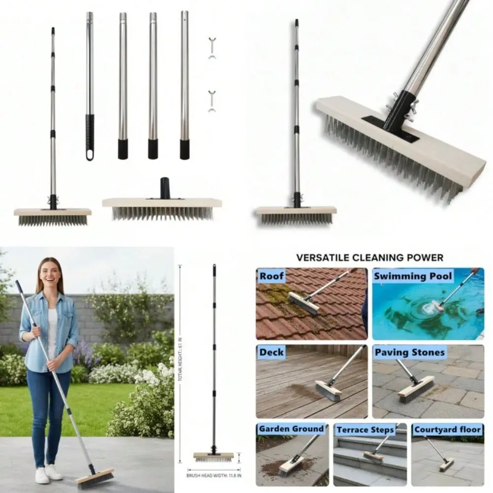 Duty Wire Broom, Stainless Steel Wire Scrub Brush With Long Handle, Perfect For Cleaning Weeds And Moss From Patios, Decks, Gar