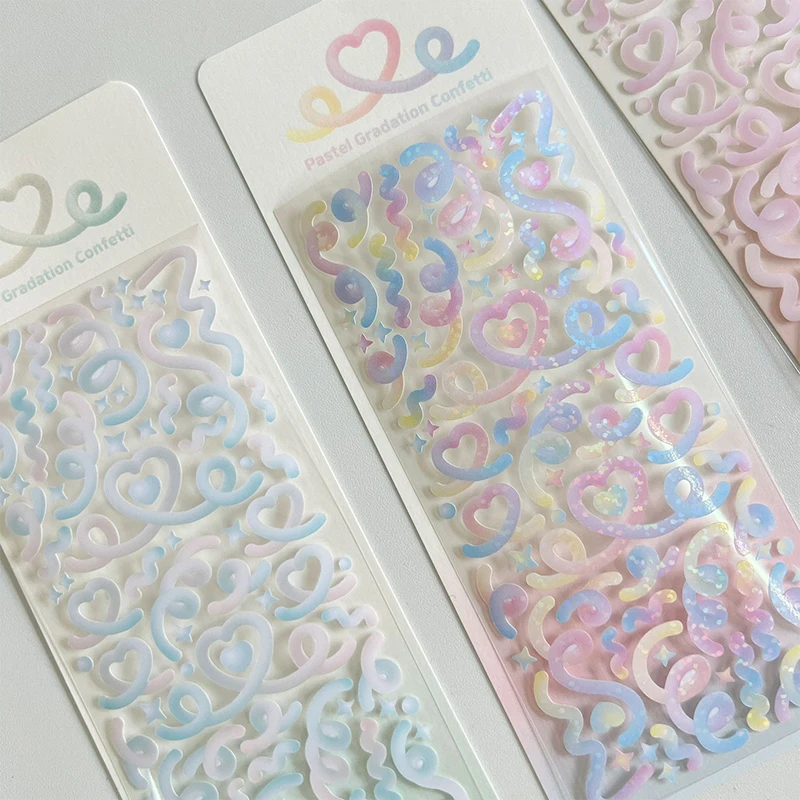 Korean Style Gradient Heart Ribbon Laser Sticker Flakes Idol Card Ornament Scrapbook DIY Material Decoration Stationery Stickers