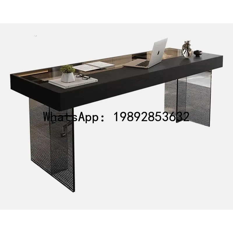 

X5 Solid Wood Floating Desk Tempered Glass Desk Modern Simple Home Living Room Acrylic Office Desk