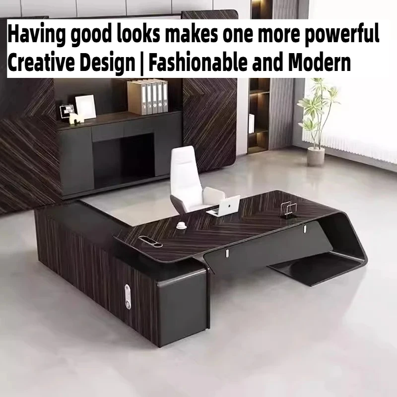 Luxury Baking Paint Office Boss Desk Modern Secretary Study Gaming Desk Storage Home Work Computer Standing Auxiliary Furniture