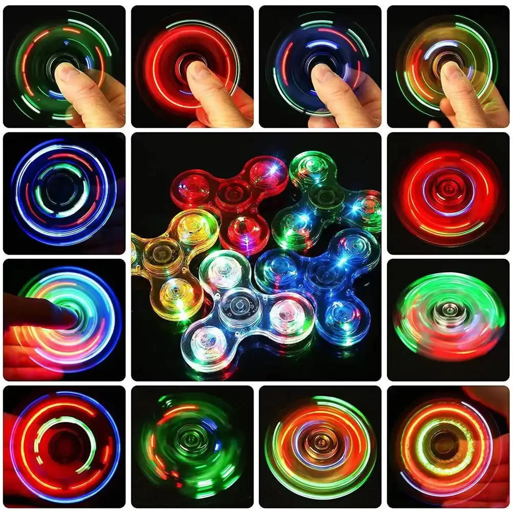 Fidget Spinner Crystal Shoous Light LED pour enfants, Hand Top Spinners, Glow in Dark, EDC Washed Instituts Toys, Kinetic pouvez-vous roscope