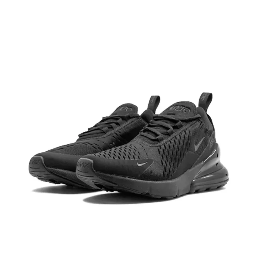 Nike Original Air Max 270 รองเท้าลําลองแฟชั่นอินเทรนด์สําหรับบุรุษและสตรีต่ํายอดนิยมรองเท้าผ้าใบสวมใส่สบายพรีเมี่ยมสีดํา