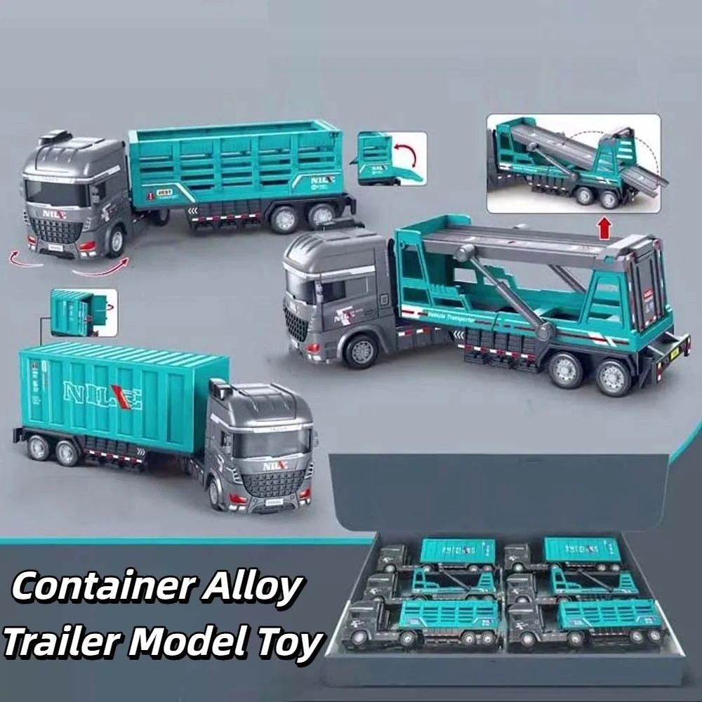 Scale 1:64 Alloy Trailer Model Movable Joint Transport Vehicle Mini Container Truck Friction Power Diecast Metal Fence Car