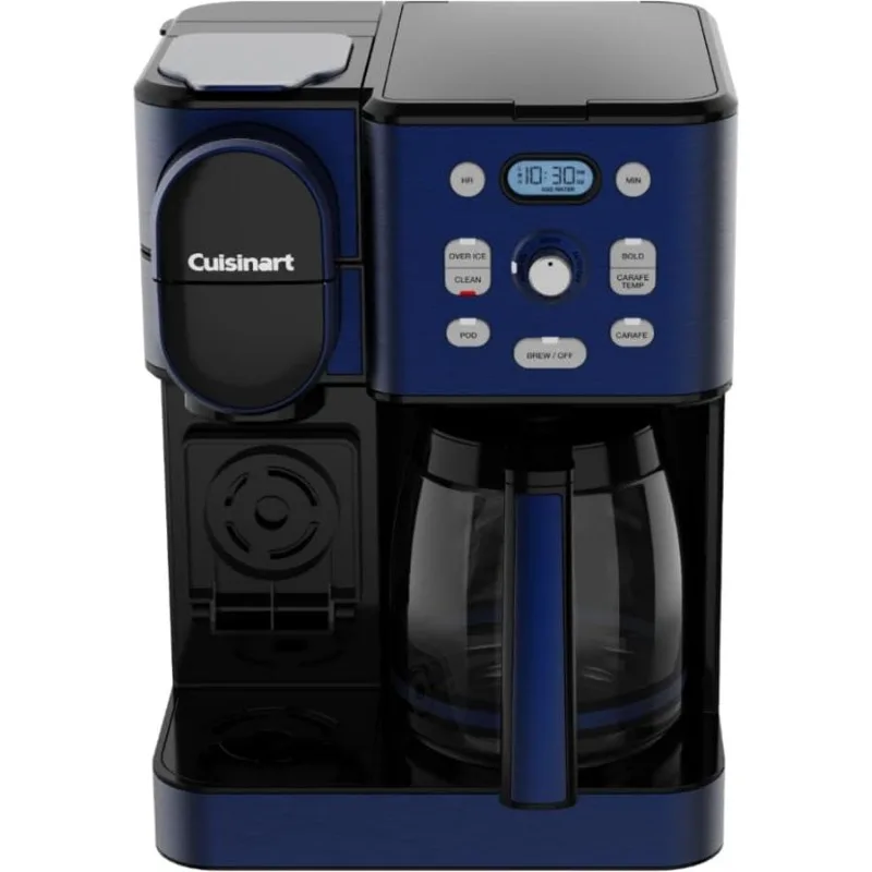 เครื่องชงกาแฟ Cuisinart โถแก้ว12ถ้วยเครื่องชงกาแฟร้อนและเย็นอัตโนมัติเครื่องผลิตเบียร์เซิร์ฟเวอร์เดี่ยวสีกรมท่า SS-16