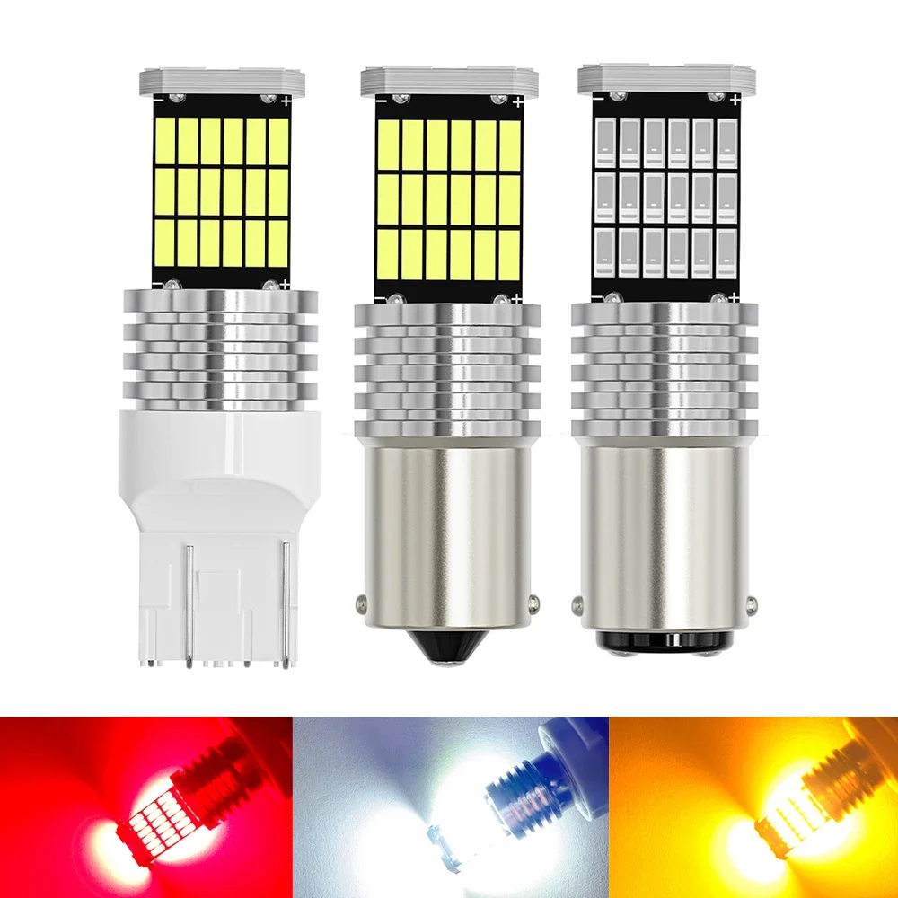 2PCS W21/5W 7443 T20 7440 W21W WY21W T25 3157 BA15S P21W PY21W BAU15S P21/5W LED Bulbs 4014SMD 1600LM Car Light White Amber Red