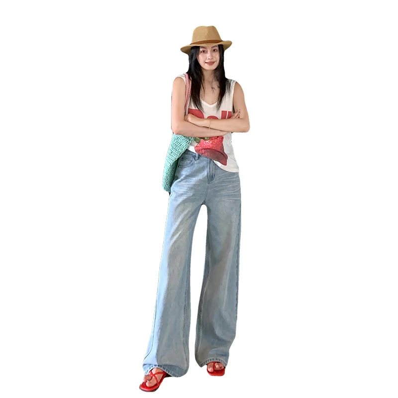 

Свободные женские джинсы с прямыми штанинами и высокой талией, дышащие легкие джинсовые брюки для женщин, повседневная одежда, новый дизайн, мешковатые джинсы