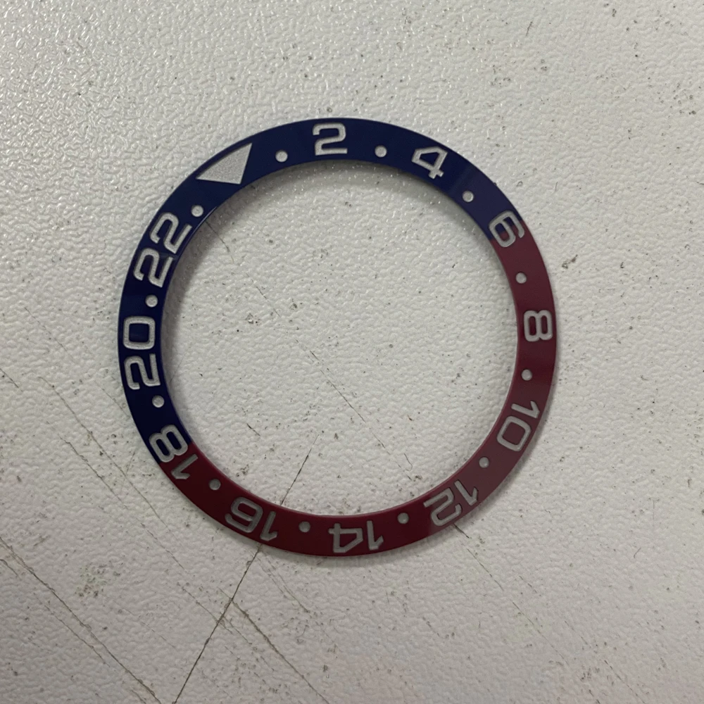 

High quality ceramic bezel insert Size 38mm x 30.5mm for Gmt 24 Sub replacement red and blue bezel watch parts