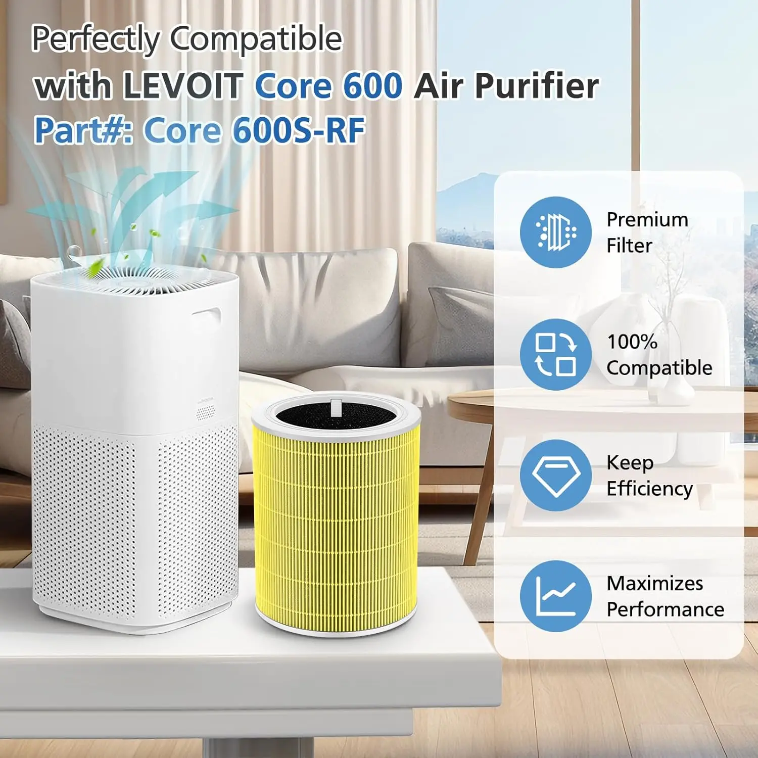 Compatible Air Purifier Replacement Filter, 3-in-1 HEPA with Activated Carbon, Ideal for Pets and Smoke, 2 Pack
