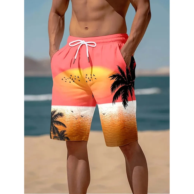 

Hawaiian Vacation Casual Beach Short For Men Dusk Landscape Print Harajuku Board Shorts Summer Fashion Street Funny Mens Trunks