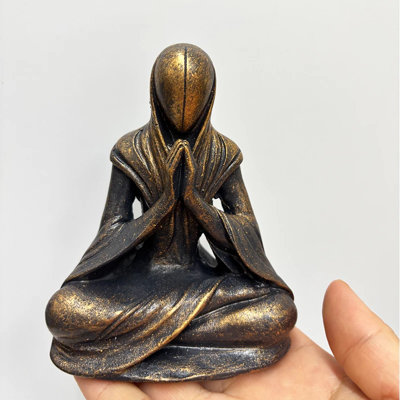 Resin Faceless Meditation Statue & Cabbage Duck Figurine, Creative Desktop Ornament, Home Office Tabletop Decor Gift