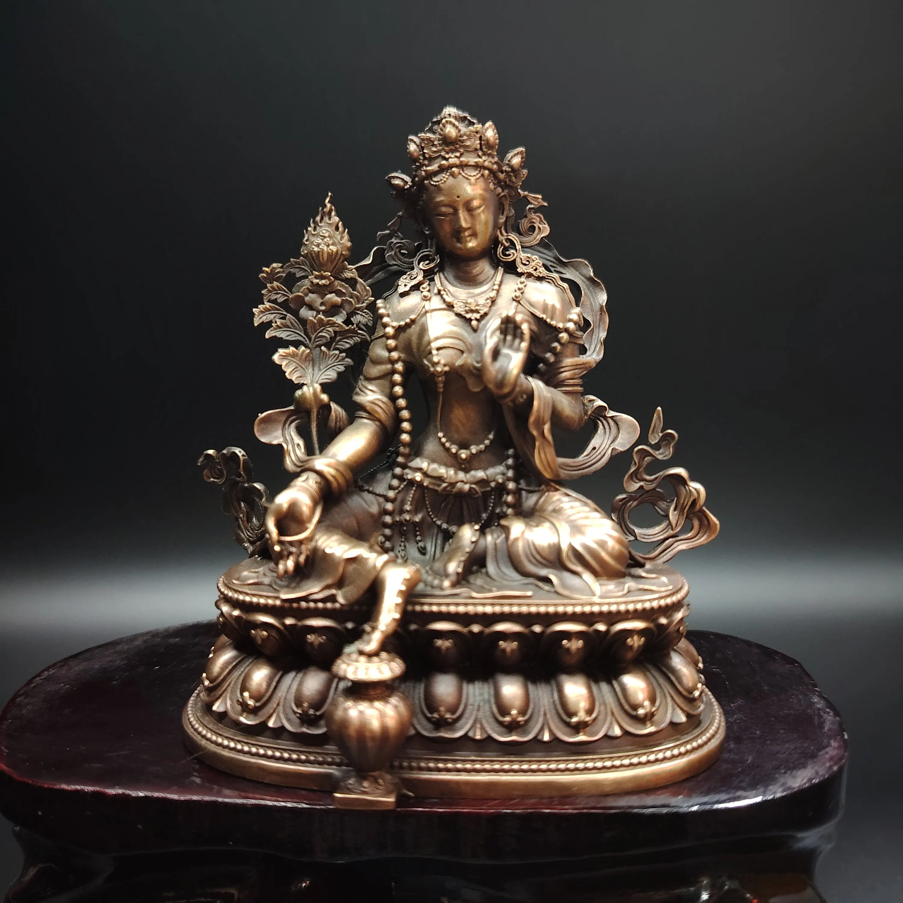 Antique Nepal Craft Pure Antique Copper Vasudhara Wealth Goddess Statue 10cm Home Altar Blessing