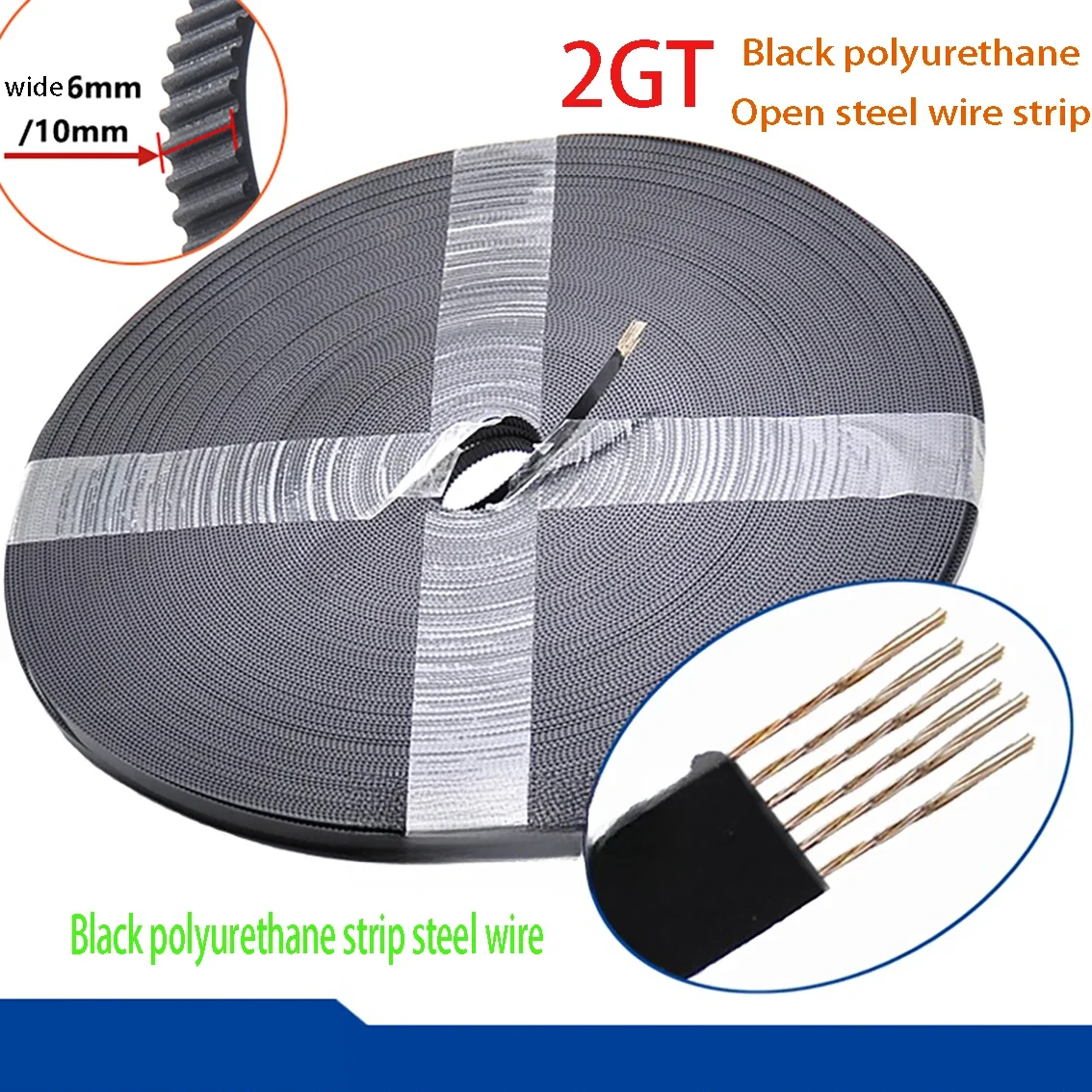 2GT /S2M  6mm 10mm 15mm Black Polyurethane PU Belt Steel Wire Open Synchronous Belt for CNC/cutting/laser Machine 3D Printer