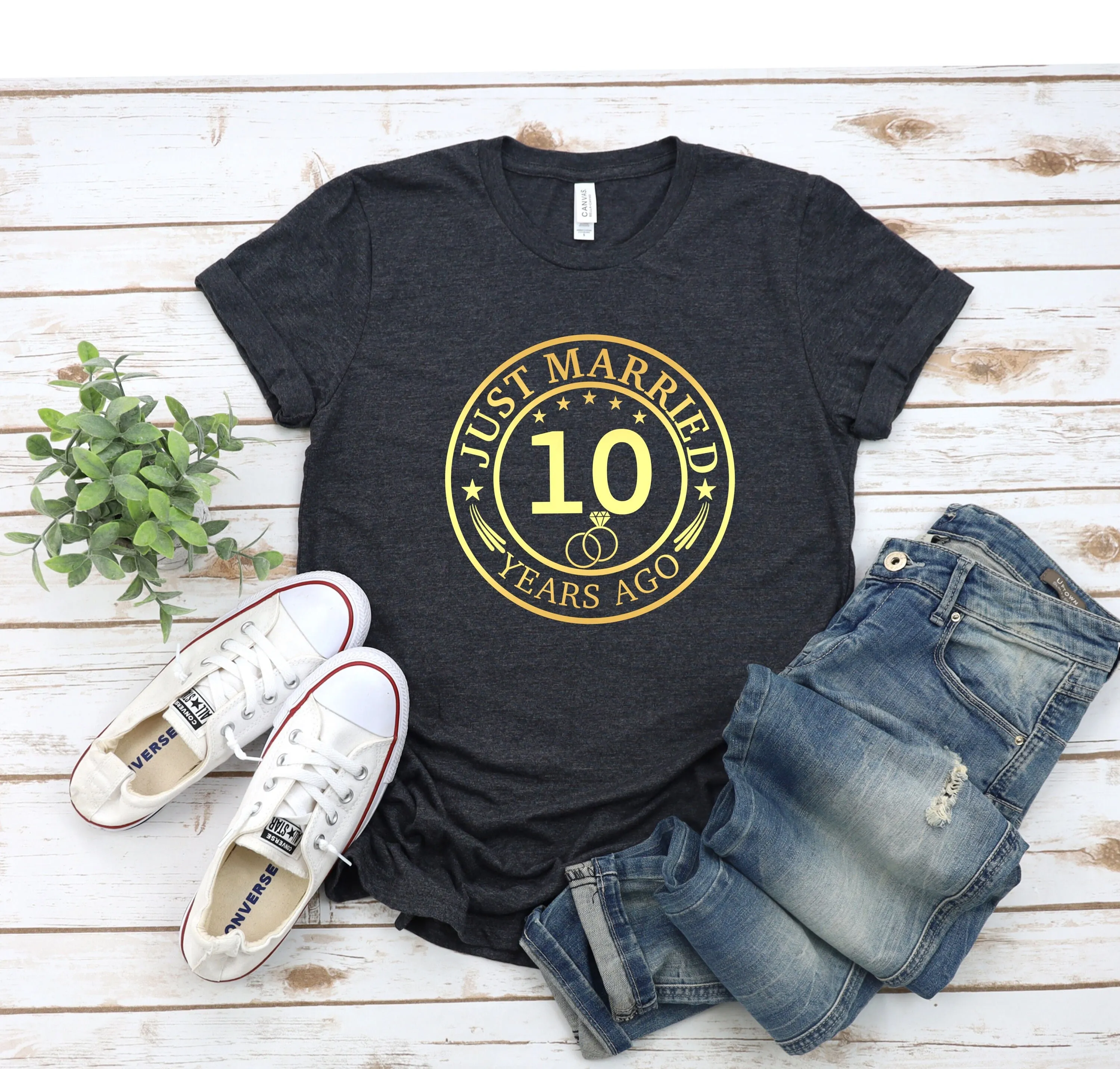 

Just Married T Shirt 10 Years Ago 10th Anniversary Marriage of