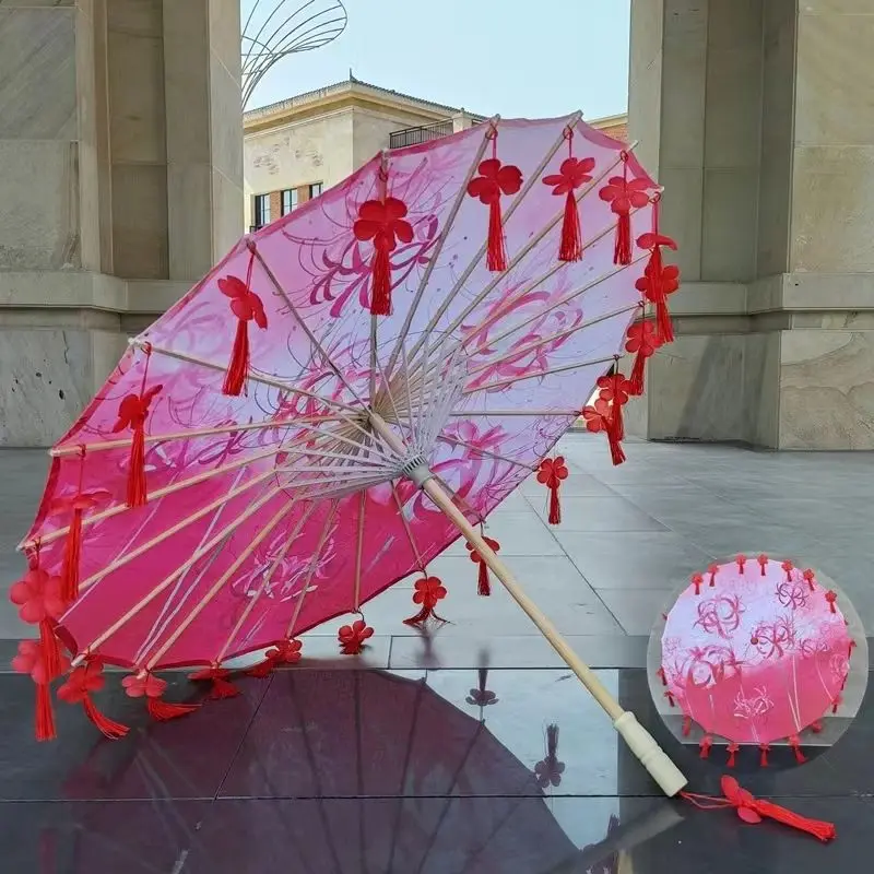 Super Fairy Umbrella Ancient Style Lace With Fan Petal Peach Blossoms Tassel Performance Flower Umbrella El Principito Parasol