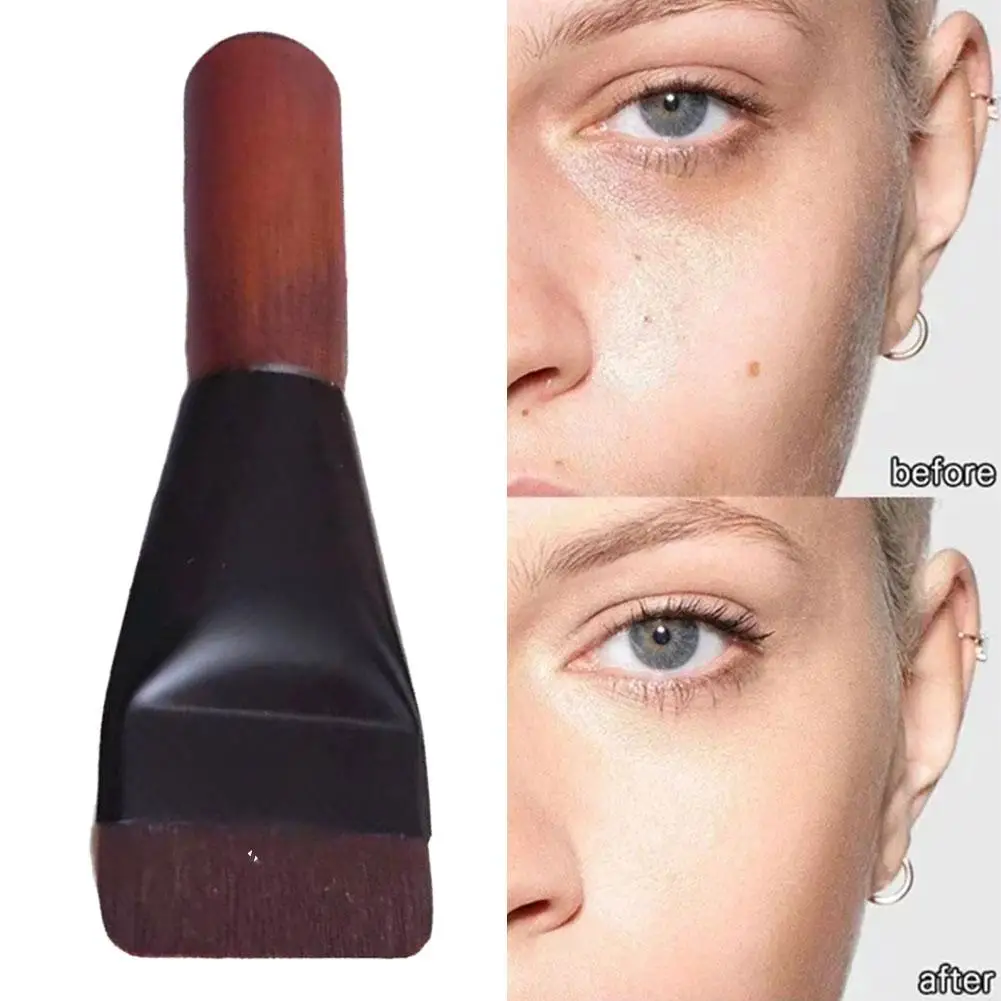 Mini escova plana para fundação e creme, escova universal com alça, maquiagem, corretivo, madeira, ferramenta de beleza, j6f3