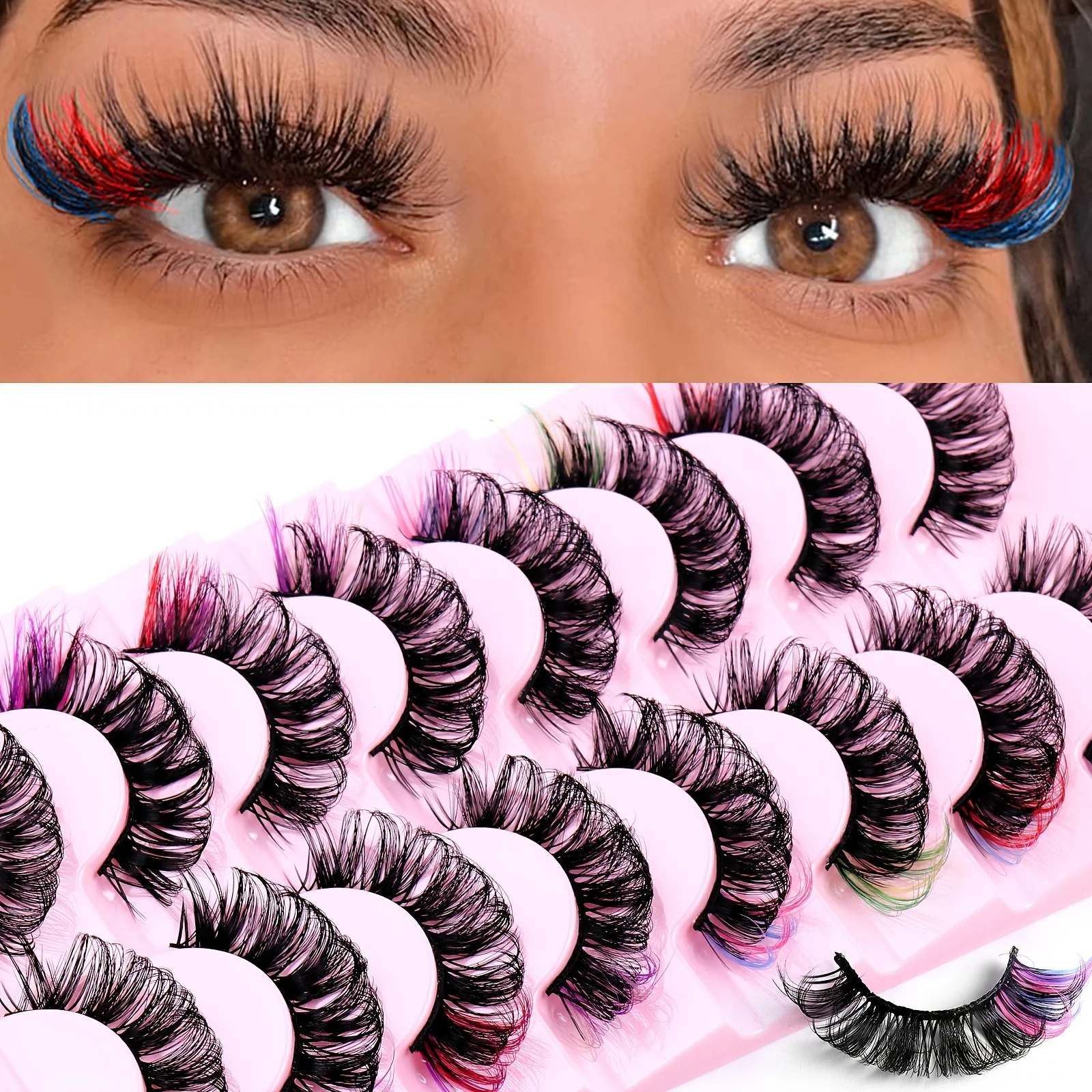 8 Paar farbige künstliche Wimpern, D-Roll-Nerzwimpern, natürliches Aussehen, flauschige Wimpern, feine Streifenwimpern