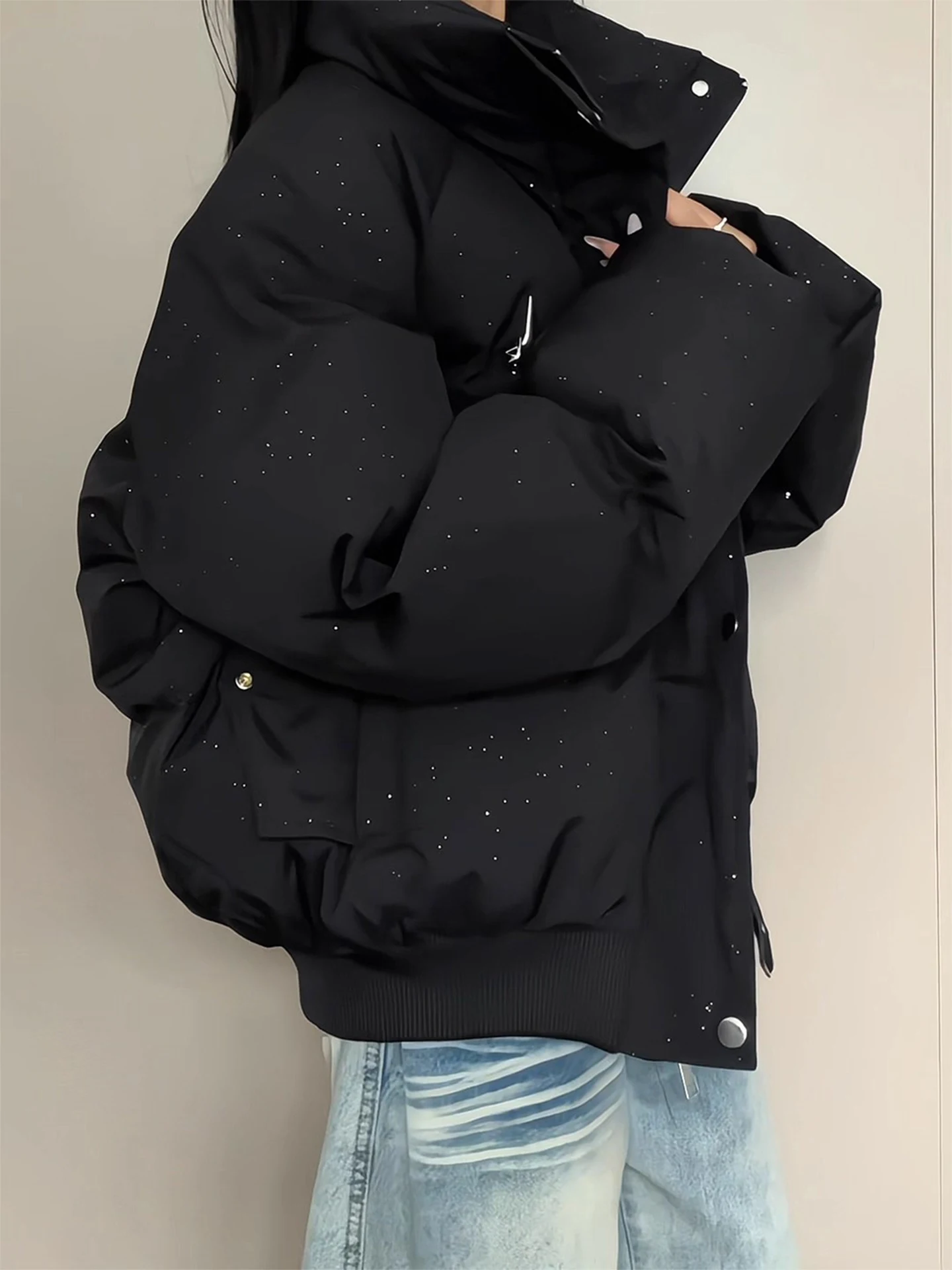 

Bla Thiened Cotton Jaet Men's ort Sle Autumn Winter Warm Coat Stand Collar Bread Sle Thi Cotton Padded Jaet