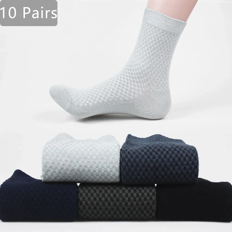 10 Pairs Bamboo Fiber Man Short Socks Business Vintage Solid Sweat-Absorbing Warm Breathable Party Dress Crew Socks 4 Seasons