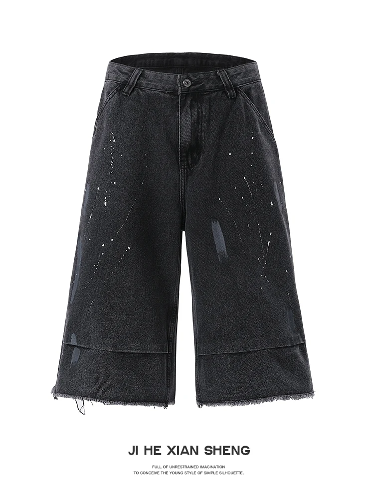 

Vintage Waed Mr. Geometry Wide Leg Jeans Men's American Sle Dye Design Seven-Foot Cotton Polyester Blend Straight Cut