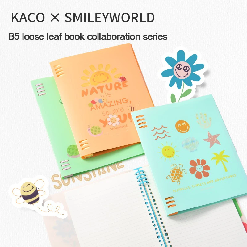 KACO SMILEYWORLD B5 Loose Leaf Exercise Book 40 Page Matte Cover 26 Hole Replaceable Core Notepad School Stationery Supplies