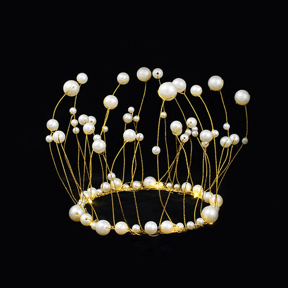 

2Pcs Lovely Pearl Crown Cake Toppers for Baking Party Costumes Cosplay Props Pearl Crown Cake Topper Party Decoration