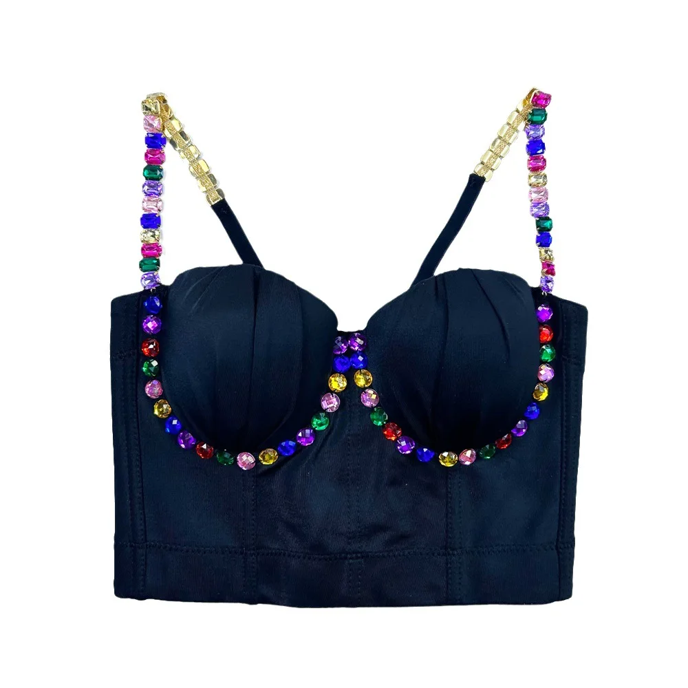 

Сексуальный женский корсет на косточках с кристаллами и бретельками, топ-труба на косточках, модный жилет на шнуровке для верхней одежды и нижнего белья