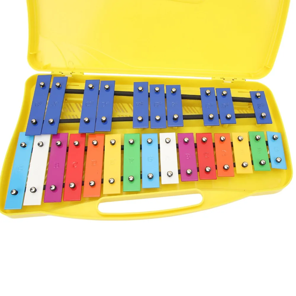 Premium 25 Notes Musical Xylophone ABS+Metal Yellow Percussion Instrument Aluminum Keys Xylophone For Music Lover