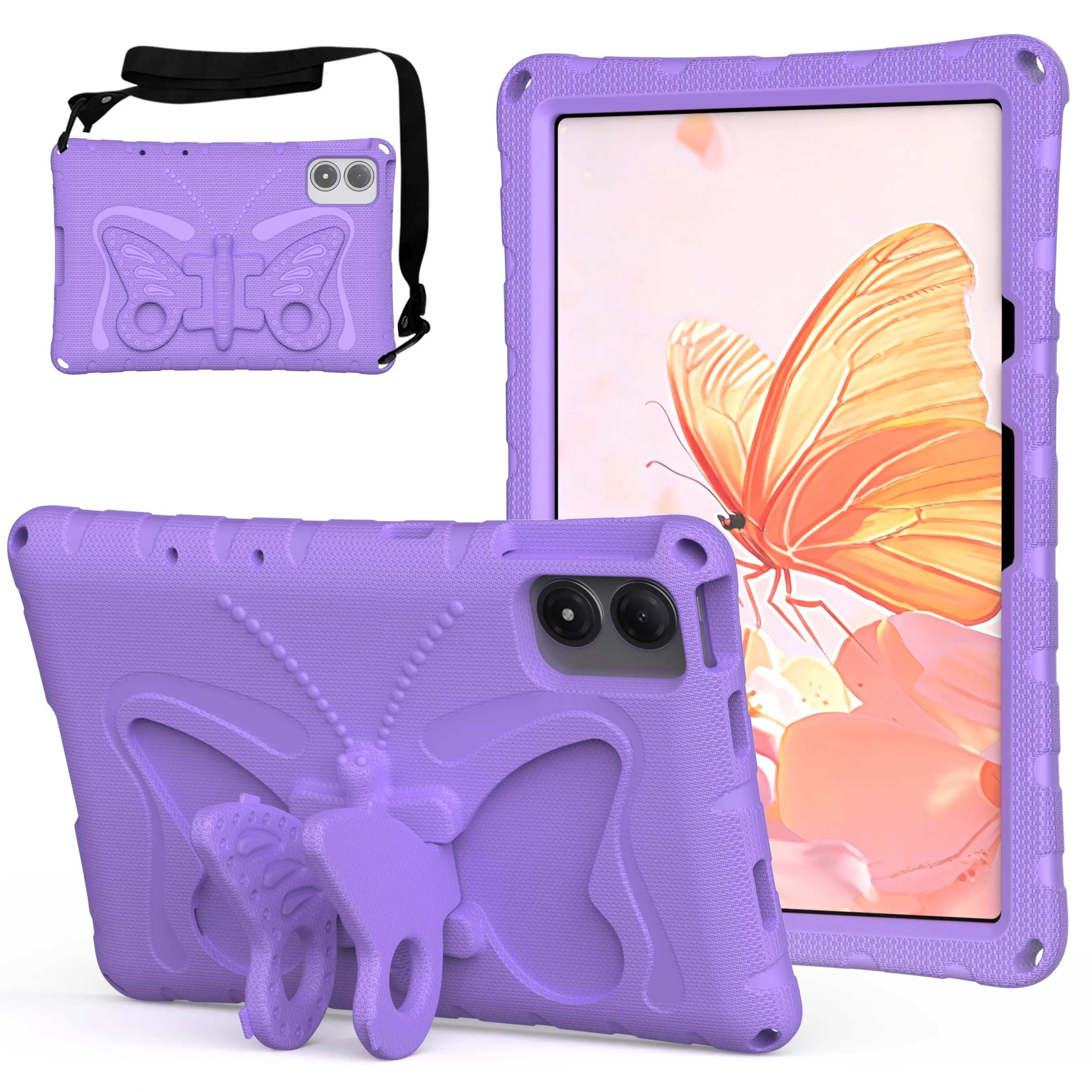 Butterfly Case For Lenovo Idea Tab Plus 2025 K12 12.1 inch TB361ZU TB361FU ZAG70922US EVA Kids Stand Cover With Shoulder Strap