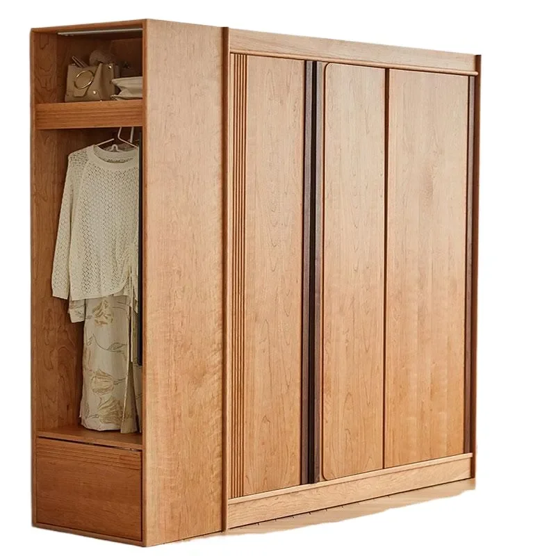 for Straight North American Cherry Wood Log Wardrobe Modern Simple Bedroom Solid Wood Japanese Combination Home Nordic Simple