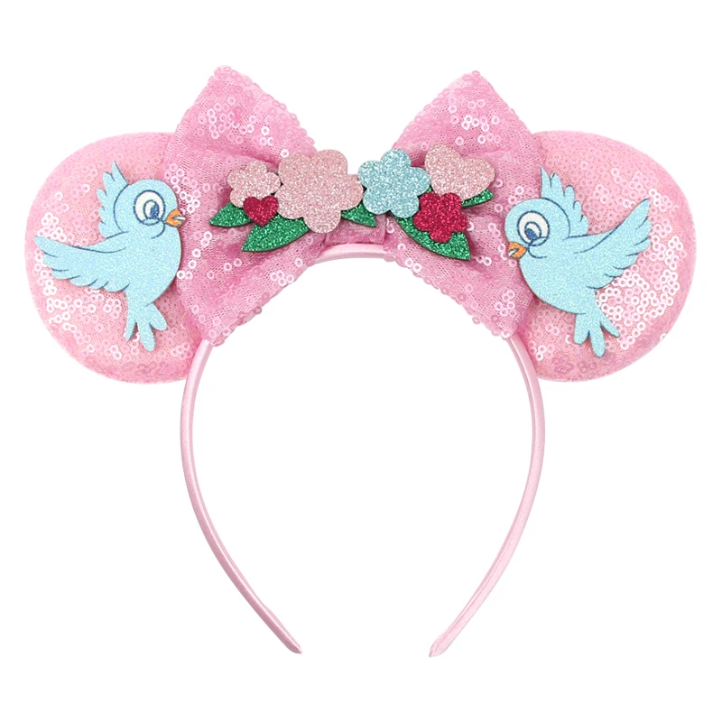 Bandeau de princesse Minnie Mouse, 1 pièce, couronne d'oiseau mignon, décoration, cerceaux pour cheveux, nœud scintillant, fête sur le parc à thème, cadeaux parfaits