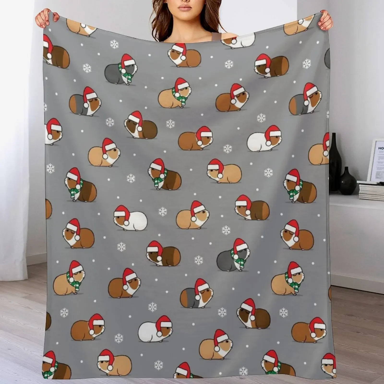 Christmas Guinea pigs - grey Throw Blanket blankets and throws Luxury Thicken Cute Plaid Summer Blankets