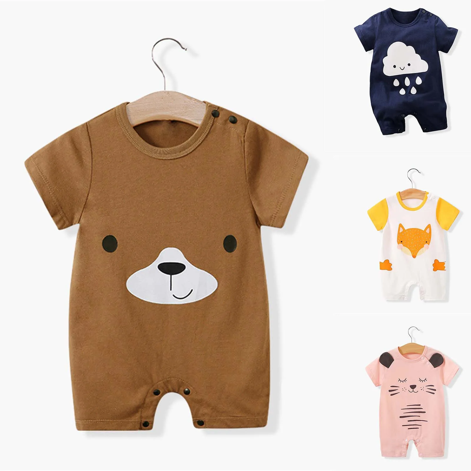 Summer Newborn Baby Romper Infant Children Girl Boy Cartoon Print Short Sleeve Cotton Romper Jumpsuit Casual Clothes 0-2 Years