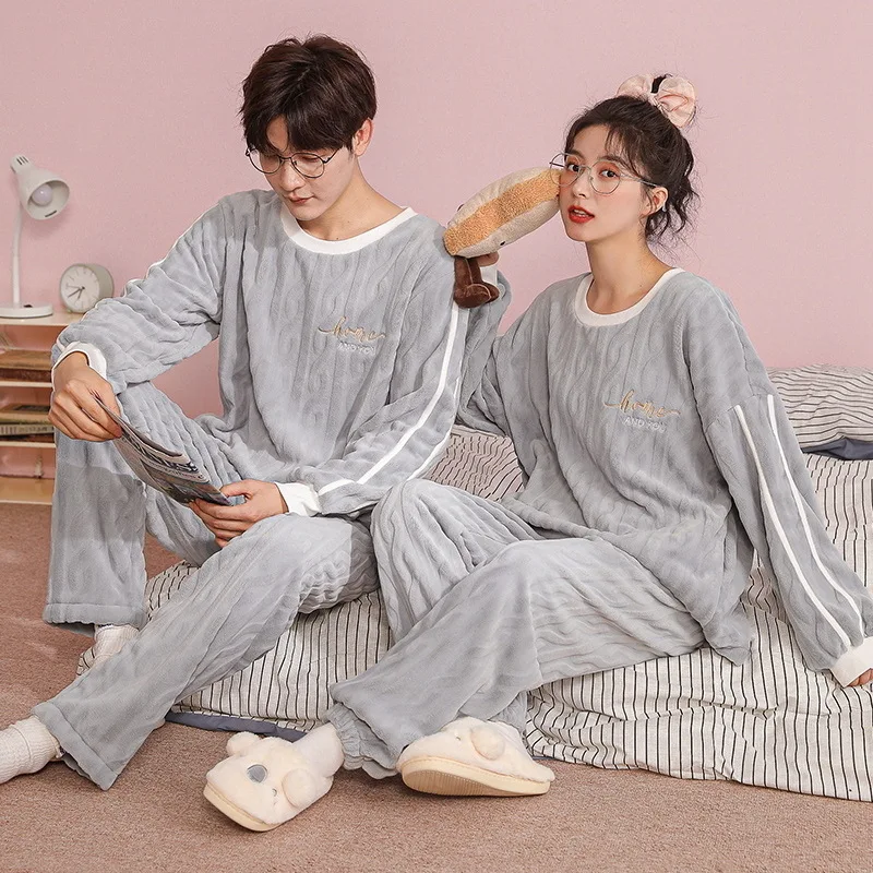 New Couples Pajamas Men\'s Fall and Winter Cartoon Large Size Warm Padded and Thickened Home Clothing Suit Can Be Worn Outside