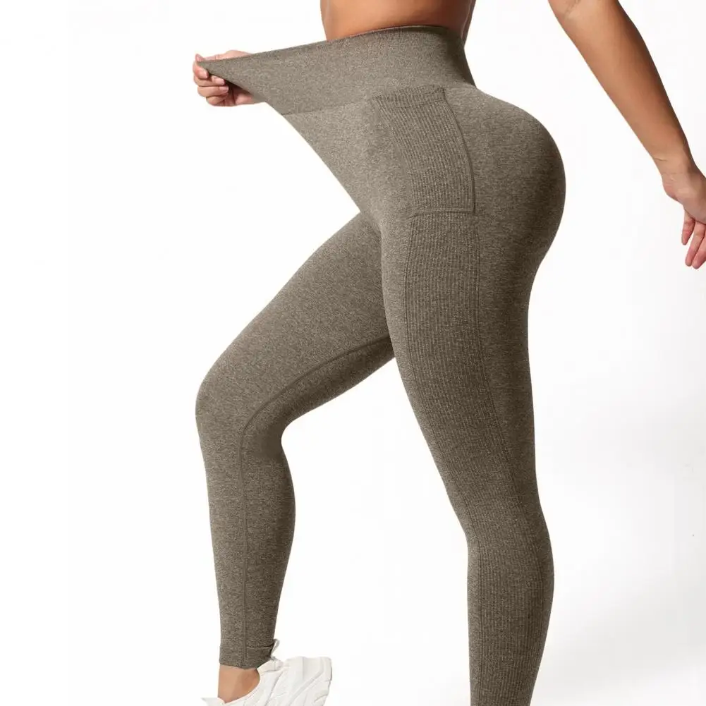 Женские брюки для йоги, леггинсы в рубчик с высокой талией и боковым карманом, спортивные брюки в 3d инженерном стиле для женщин, однотонные брюки для йоги